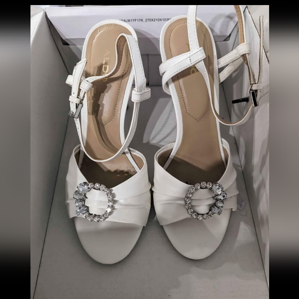 Wedding White Heels with Crystal Accents